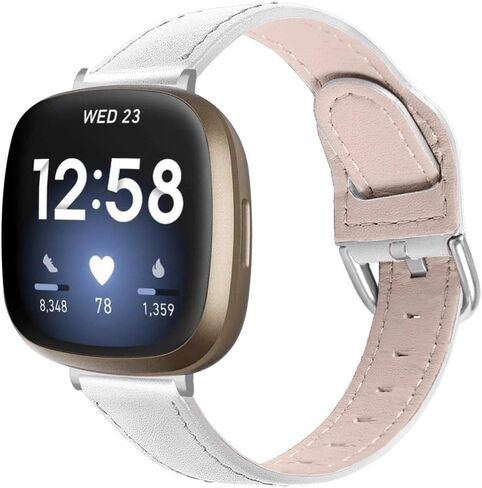 أربطة جلدية رفيعة لـ Fitbit Sense/Versa 3، سوار جلدي نسائي بديل لساعة المعصم مع إبزيم معدني قابل للتعديل 5.5-7.8 بوصة متوافق مع Fitbit Sense/Versa 3 - أسود in Saudi Arabia