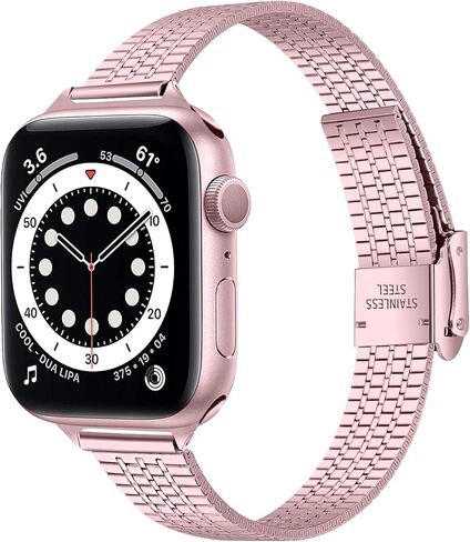 حزام ساعة متوافق مع iWatch 42 مم 44 مم، حزام بديل من الفولاذ المقاوم للصدأ KangPlus مع أداة إزالة الوصلات مناسب لـ 5.5-7.9 بوصة متوافق مع iWatch Series 6/5/4/3/2/1 42 ​​مم/44 مم - وردي in Saudi Arabia
