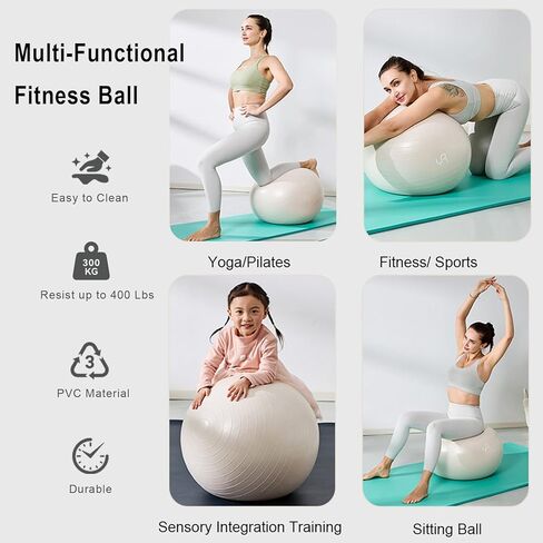 YR Exercise Ball 21.6''/25.6''/29.5'' Yoga Ball for Workout Pregnancy Stability, Anti Burst Fitness Ball for Home Gym & Office Chair, Core & Balance Training, Physical Therapy - White in Kuwait