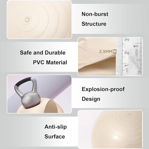 YR Exercise Ball 21.6''/25.6''/29.5'' Yoga Ball for Workout Pregnancy Stability, Anti Burst Fitness Ball for Home Gym & Office Chair, Core & Balance Training, Physical Therapy - White in Kuwait