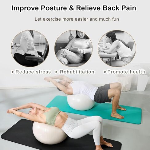 YR Exercise Ball 21.6''/25.6''/29.5'' Yoga Ball for Workout Pregnancy Stability, Anti Burst Fitness Ball for Home Gym & Office Chair, Core & Balance Training, Physical Therapy - White in Kuwait