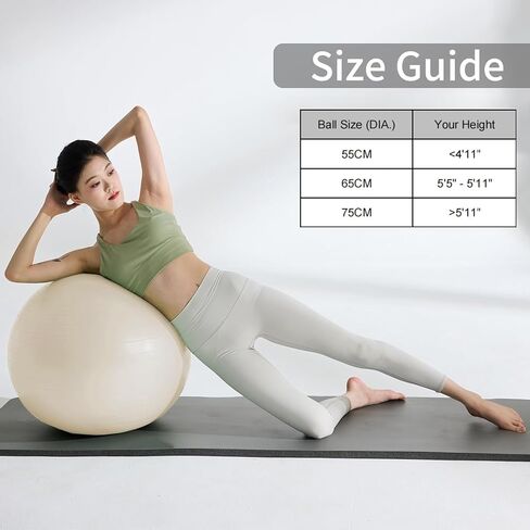 YR Exercise Ball 21.6''/25.6''/29.5'' Yoga Ball for Workout Pregnancy Stability, Anti Burst Fitness Ball for Home Gym & Office Chair, Core & Balance Training, Physical Therapy - White in Kuwait