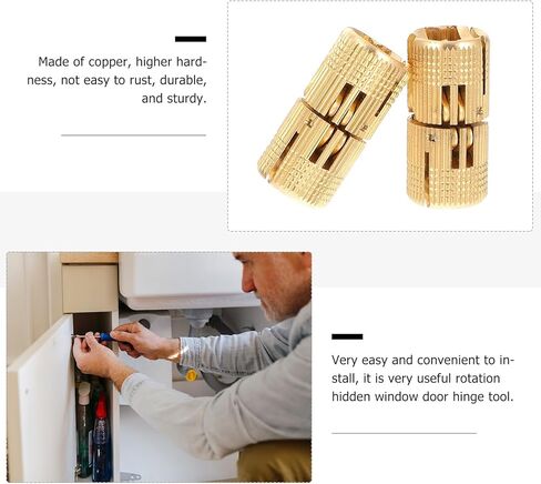 BESTYASH 2pcs 12mm Pure Copper Concealed Rotation Pivot Hinges for Cabinet Doors and Drawers, Adjustable Invisible Home Revolving Hardware Accessories in Kuwait