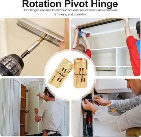 BESTYASH 2pcs 12mm Pure Copper Concealed Rotation Pivot Hinges for Cabinet Doors and Drawers, Adjustable Invisible Home Revolving Hardware Accessories in Kuwait