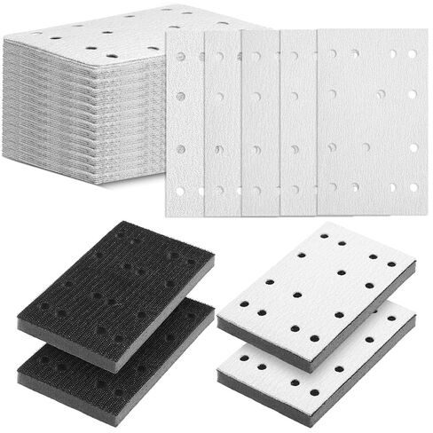 100 حزمة من ألواح الصنفرة الكاشطة مستطيلة مقاس 80 × 133 مم P80 120 150 180 220 حبيبة مع 4 ورق صنفرة من الفوم الأسود الناعم لآلات صنفرة الألواح المتوافقة مع Festool Rs400 Ls130 in Kuwait