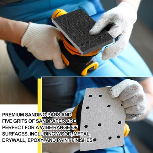 100 حزمة من ألواح الصنفرة الكاشطة مستطيلة مقاس 80 × 133 مم P80 120 150 180 220 حبيبة مع 4 ورق صنفرة من الفوم الأسود الناعم لآلات صنفرة الألواح المتوافقة مع Festool Rs400 Ls130 in Kuwait