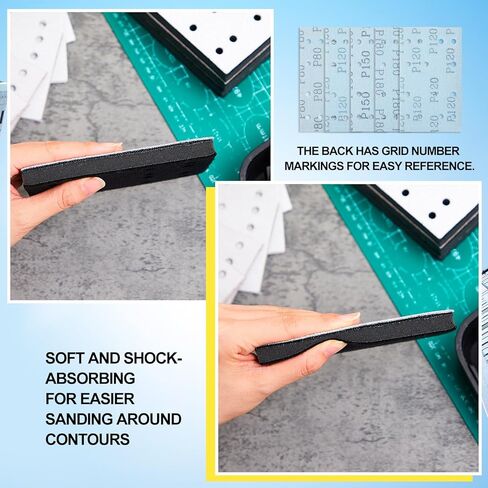 100 حزمة من ألواح الصنفرة الكاشطة مستطيلة مقاس 80 × 133 مم P80 120 150 180 220 حبيبة مع 4 ورق صنفرة من الفوم الأسود الناعم لآلات صنفرة الألواح المتوافقة مع Festool Rs400 Ls130 in Kuwait