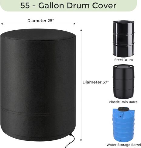 55 Gallon Drum Cover Water Storage - Waterproof Plastic Steel Barrel Water Collector Cover All Weather Outdoor Rain Barrel Cover Drum Cover with Drawstring Black (1 Pack) in Saudi Arabia