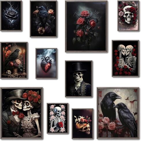 LANCHI95 12 PCS Dark Academia Decor, Dark Moody Decor Aesthetic Pictures, Victorian Gothic Wall Art Prints, Creepy Goth Posters Vintage Gothic Painting for Home Bedroom (UNFRAMED) in Saudi Arabia