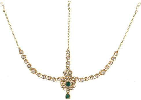 Efulgenz Kundan Maang Tikka Indian Bollywood Crystal Kundan Head Chain Bridal Wedding Jewelry Hair Accessories in Saudi Arabia