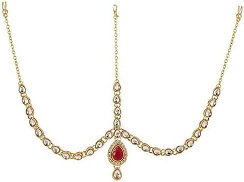 Efulgenz Kundan Maang Tikka Indian Bollywood Crystal Kundan Head Chain Bridal Wedding Jewelry Hair Accessories in Saudi Arabia
