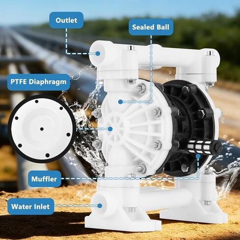 MXBAOHENG 898GPH Air Operated Double Diaphragm Pump, 100PSI Air Driven Diaphragm Pump, 15GPM Polypropylene Pneumatic Dual Diaphram Pump, for Waste Oil, Chemicals (56.67L/min) in Saudi Arabia