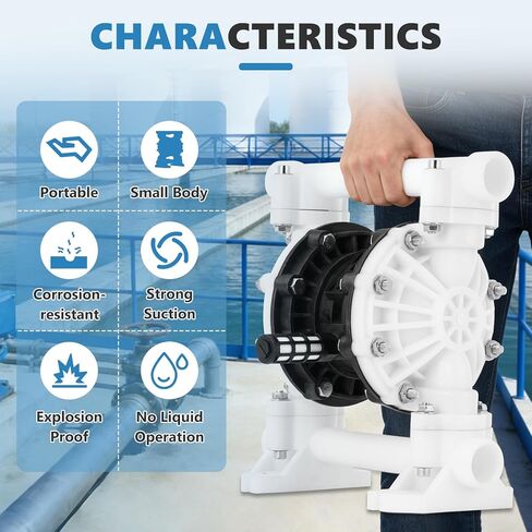 MXBAOHENG 898GPH Air Operated Double Diaphragm Pump, 100PSI Air Driven Diaphragm Pump, 15GPM Polypropylene Pneumatic Dual Diaphram Pump, for Waste Oil, Chemicals (56.67L/min) in Saudi Arabia