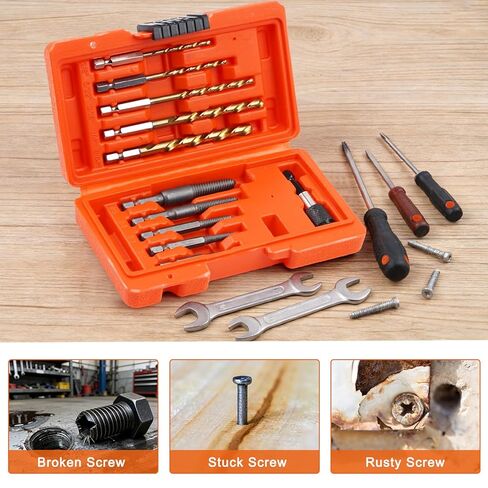 مجموعة مستخرج براغي مقلمة مكونة من 11 قطعة ولقم مثقاب لليد اليسرى - مجموعة مستخرج براغي سهلة لإزالة البراغي المكسورة، طقم مستخرج براغي تالف HSS مع حقيبة تخزين، هدية رائعة in Kuwait