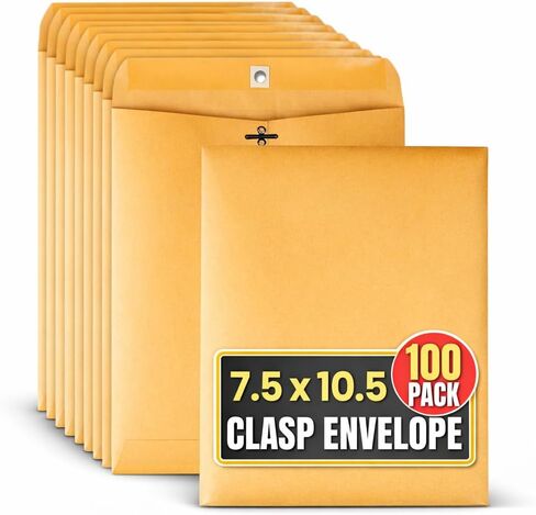 1 intheoffice clasp مظاريف 7.5 "× 10.5" ، مظاريف الكتالوج ، الأظرف البريدية قفل الشقوق والإغلاق gummed ، brown kraft ، 100/pack in Kuwait