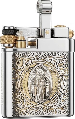 Antique Brass Lighter for Men, Flint Wheel Soft Flame, Vintage Lift Arm Design, Durable Outdoor Use, Gift for Men Dad Husband (Constantine) in Kuwait