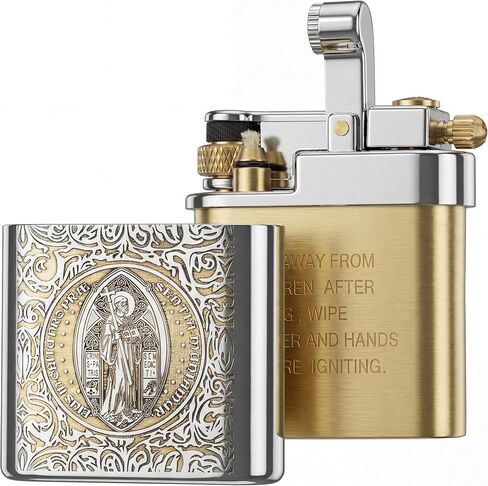 Antique Brass Lighter for Men, Flint Wheel Soft Flame, Vintage Lift Arm Design, Durable Outdoor Use, Gift for Men Dad Husband (Constantine) in Kuwait