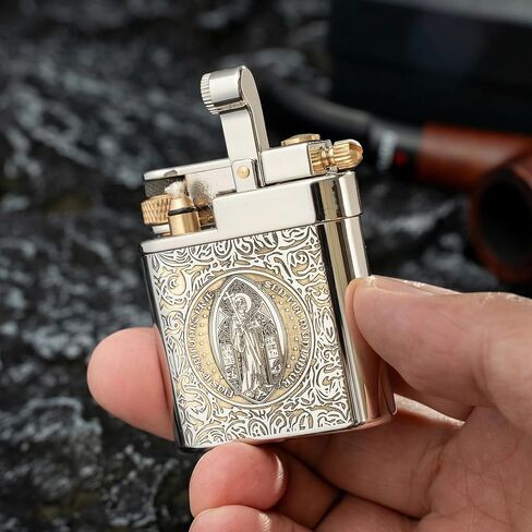 Antique Brass Lighter for Men, Flint Wheel Soft Flame, Vintage Lift Arm Design, Durable Outdoor Use, Gift for Men Dad Husband (Constantine) in Kuwait