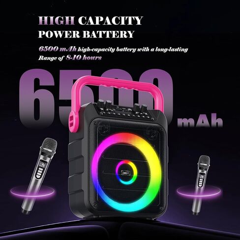 Karaoke Machine for Adults & Kids, 5.3 Bluetooth Speaker Portable with 2 Wireless Microphones, Bass/Treble Adjustment, Remote and LED Light, Support REC/FM/AUX/USB/TF for Home Party, Blackpink in Saudi Arabia