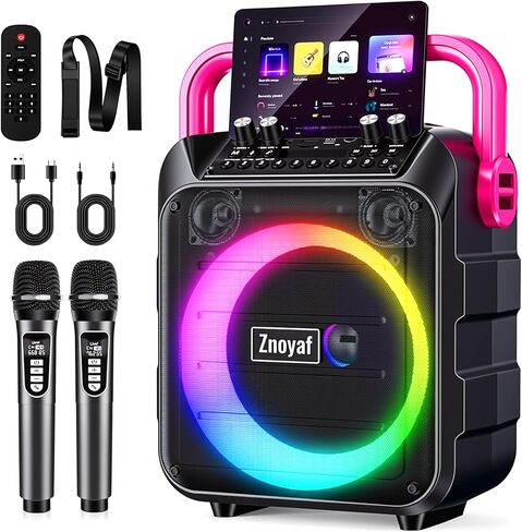 Karaoke Machine for Adults & Kids, 5.3 Bluetooth Speaker Portable with 2 Wireless Microphones, Bass/Treble Adjustment, Remote and LED Light, Support REC/FM/AUX/USB/TF for Home Party, Blackpink in Saudi Arabia