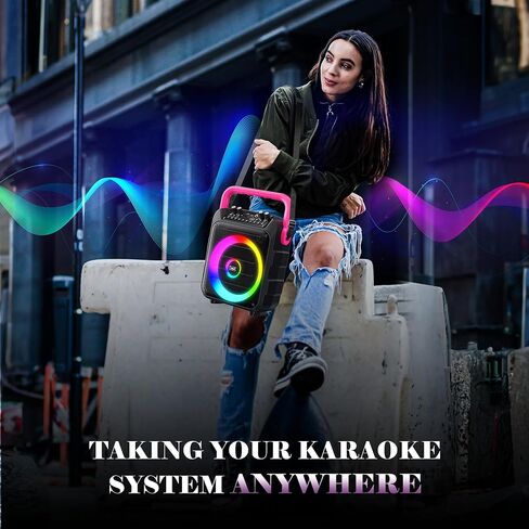 Karaoke Machine for Adults & Kids, 5.3 Bluetooth Speaker Portable with 2 Wireless Microphones, Bass/Treble Adjustment, Remote and LED Light, Support REC/FM/AUX/USB/TF for Home Party, Blackpink in Saudi Arabia