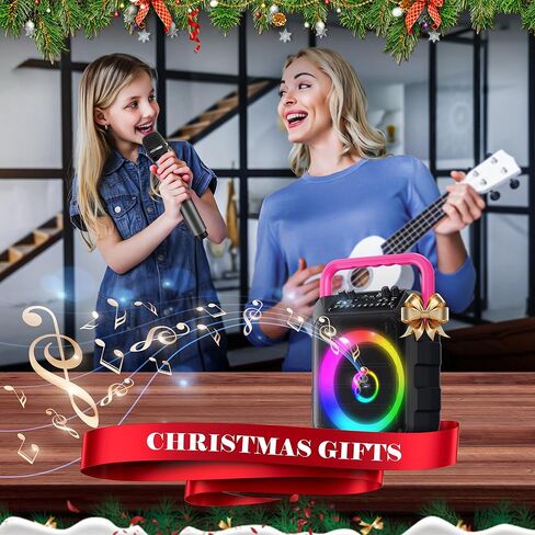Karaoke Machine for Adults & Kids, 5.3 Bluetooth Speaker Portable with 2 Wireless Microphones, Bass/Treble Adjustment, Remote and LED Light, Support REC/FM/AUX/USB/TF for Home Party, Blackpink in Saudi Arabia
