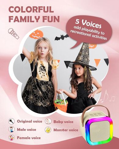 Mini Karaoke Machine Speaker for Kids, Toys for Girls Boys Friends Age 3-12+, Birthday Gifts Portable Bluetooth Speaker with Wireless Mics for 5 6 7 8 9 10 11 Years Teens Girl Boys, Beige in Saudi Arabia