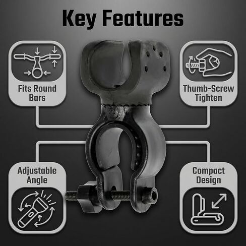 Flashlight Mount for Bike Handlebars, Black Hand-Tightened Clamp Holder with Thumb Screw, Fits Many Round Bars for Commuting and Trail Rides, 1 Pack in Saudi Arabia