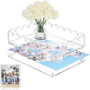 Acrylic Trays for Display, Acrylic Tray with Insert, Customizable Photo Display Tray for Home Decor Office Desk Organizer Needlepoint Napkin Frame Display Messages Gift Women 7.9" x 5.9" x 1.8" in Kuwait