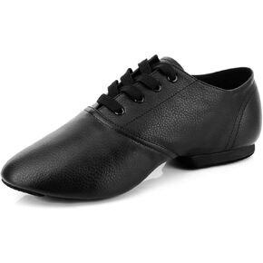 حذاء رقص الجاز بأربطة للنساء والفتيات، حذاء رقص الجاز بنعل مقسوم للنساء من الجنسين والبالغين باللون الأسود in Kuwait