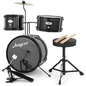 3 Piece Beginner Junior Drum Set with Tom-Tom Snare Bass Drum Cymbal Pedal Drumsticks and Throne Stool Durable Wood Metal Construction Ideal for Practice Learning and Gifts in Kuwait