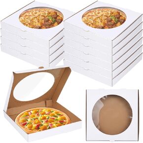 10 Pcs 13x13 Inch Rectangular Pizza Slice Boxes with Clear Window Lid, Heavy Duty Corrugated Paper Pizza Boxes, White Disposable Food Containers for Party, Wedding, Catering Supplies in Kuwait
