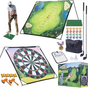 Golf Chipping Game with Hitting Mat, 70"x70" Double-Sided Mat with Classic Darts Game, Portable Outdoor/Indoor Practice Set for Adults, Comprehensive Accessories for Junior Golfer in Kuwait