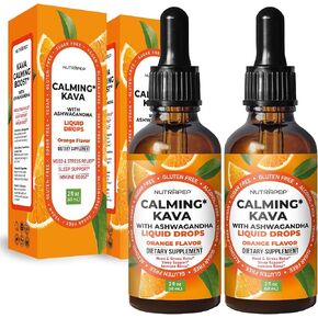 Kava Ashwagandha Extract Liquid Drops - Calming Adaptogen Supplement with Valerian Root Passionflower Lemon Balm for Mood Rest Stress Support - Alcohol-Free Vegan Gluten-Free Non-GMO in Kuwait