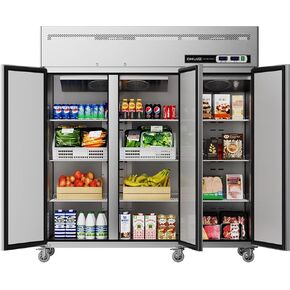 مجموعة ثلاجة بفريزر عمودي تجاري من Coolake، 72 بوصة ث مناطق درجة حرارة مزدوجة، 54 قدم مكعب من الفولاذ المقاوم للصدأ، 3 أبواب تصل إلى الفريزر لمطعم البار والمتجر والمطبخ والكنيسة المدرسية in Kuwait