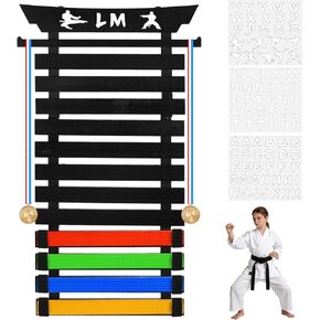 12 Belts Martial Arts Wall Display Rack, Bamboo Karate Belt Organizer with Letter Stickers for Training Room, Home Gym or Dojo in Kuwait