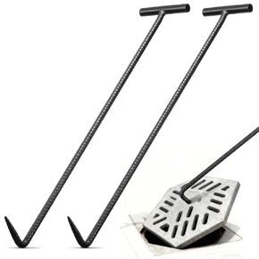 2 Pack 30 Inch Heavy Duty Manhole Hook with Pointed End Black Threaded Steel Multipurpose Lifting Tool for Manhole Covers, Septic Tanks, Storm Drains, Sewer Lids & More in Kuwait