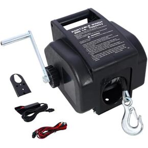 12v Trailer Winch,Reversible Electric Winch, for Boats up to 5000 lbs, Galvanized Wire Rope, Rapid Mount, Handheld Remote,Power in and Manual Out. Black in Kuwait