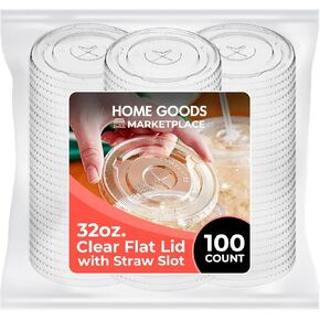 Clear Plastic Cup Lids, (Large) Fits 32 Ounce Cups – 100 Count – Leak-Proof & Durable | Perfect for Large Beverages, Iced Coffee, Smoothies & More (cups not included) in Kuwait