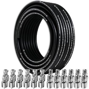 100Ft 3/8 inch Hydraulic Hose with 24Pcs Fittings, 4780Psi Coiled Hydraulic Line With 2 High-Tensile Steel Wire Braid,Rubber Flexible Oil Hose -20°C to 140°C in Saudi Arabia