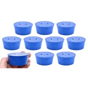 EISCO 10PK Neoprene Stoppers, 2 Holes - ASTM Size #11-48mm Bottom, 56mm Top, 25mm Length Suitable for use with Petroleum, Oils & Most Inorganic Acids and Bases- Eisco Labs in Kuwait
