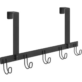 Over The Door Hooks, No Drill Door Towels Hanger, Metal Hanging Towel Holder with 5 Coat Hooks for Bathroom, Bedroom, Kitchen (Matte Black) in Saudi Arabia