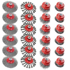 مجموعة 24 فرشاة عجلة سلكية 12 قطعة فرشاة عجلة 4-1/2 بوصة 12 قطعة 3 فرشاة أكواب لمطحنة زاوية 4-1/2 بوصة مع 5/8 بوصة-11 عجلة أسلاك من الفولاذ الكربوني الملولبة للتكييف شديد التحمل وإزالة الصدأ in Kuwait
