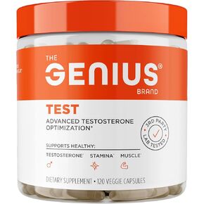 Genius Test, Advanced Testosterone Booster for Men - Natural Stamina, Endurance, Energy & Strength Enhancing Supplement - Lean Muscle Builder, Brain & Libido Support Male Supplements, 120 Veggie Pills in Kuwait