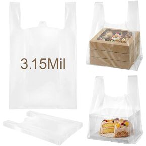 100 Pcs 3.15 Mil Large Plastic Take out Bags with Handles Heavy Duty Clear Shopping Bag Widened Grocery Bags for Pizza Bakery Cake Box (13.8"x10"x23.5") in Kuwait