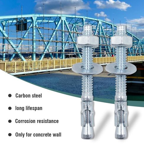 24 قطعة Napredak 3/8" x3-1/2 مرساة إسفين للخرسانة، مسامير مرساة شديدة التحمل، قفل مسمار توسيع مطلي بالزنك من الفولاذ الكربوني للطوب/كتل الخرسانة عالية القوة، لون طبيعي in Kuwait