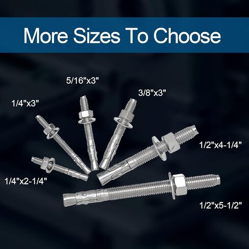3/8"x 3" Concrete Anchor Bolts,5PCS 304 Stainless Steel Wedge Anchors Heavy-Duty Fastener for Cement and Concrete (3/8"x 3"（5PCS）) in Kuwait