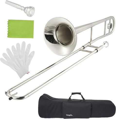 Nickel-Plated Alto Trombone, Brass Bb Alto Trombone with Mouthpiece, Carrying Case, Cleaning Cloth & Gloves, Professional Student Trombone for Band & Orchestra in Saudi Arabia