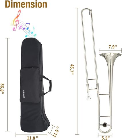 Nickel-Plated Alto Trombone, Brass Bb Alto Trombone with Mouthpiece, Carrying Case, Cleaning Cloth & Gloves, Professional Student Trombone for Band & Orchestra in Saudi Arabia
