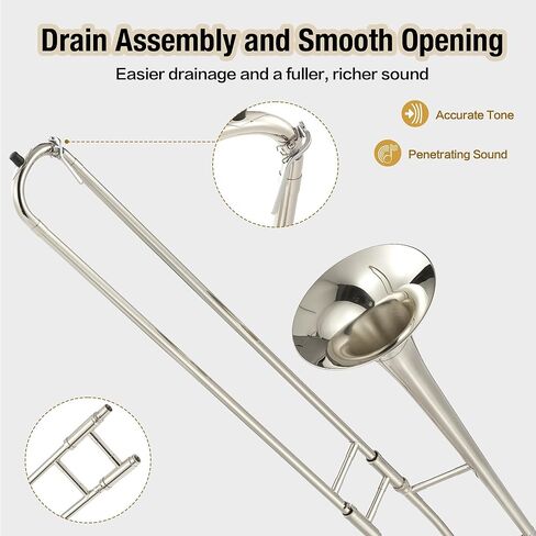 Nickel-Plated Alto Trombone, Brass Bb Alto Trombone with Mouthpiece, Carrying Case, Cleaning Cloth & Gloves, Professional Student Trombone for Band & Orchestra in Saudi Arabia